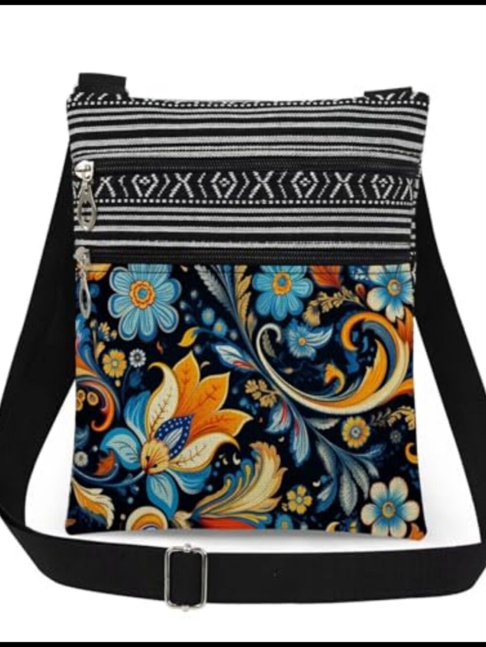 Polyester Crossbody Bag Adjustable Strap Double Zipper Purse